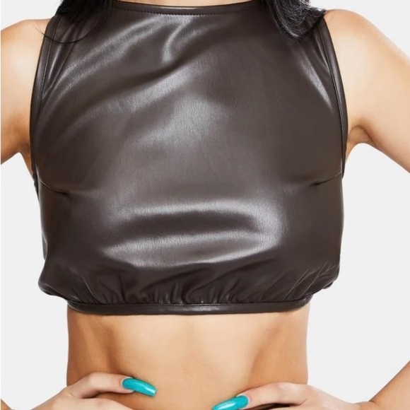 FAUX LEATHER DARK CHOCOLATE TASVE TOP - Picture 1 of 7
